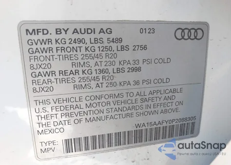 2023 Audi Q5 Sportback Premium Plus 45 Tfsi S Line Quattro S Tronic from USA, damaged, VIN WA15AAFY0P2088305